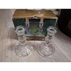 1987 Ambrosia Hand Cut Crystal Candleholder, Pair of Two